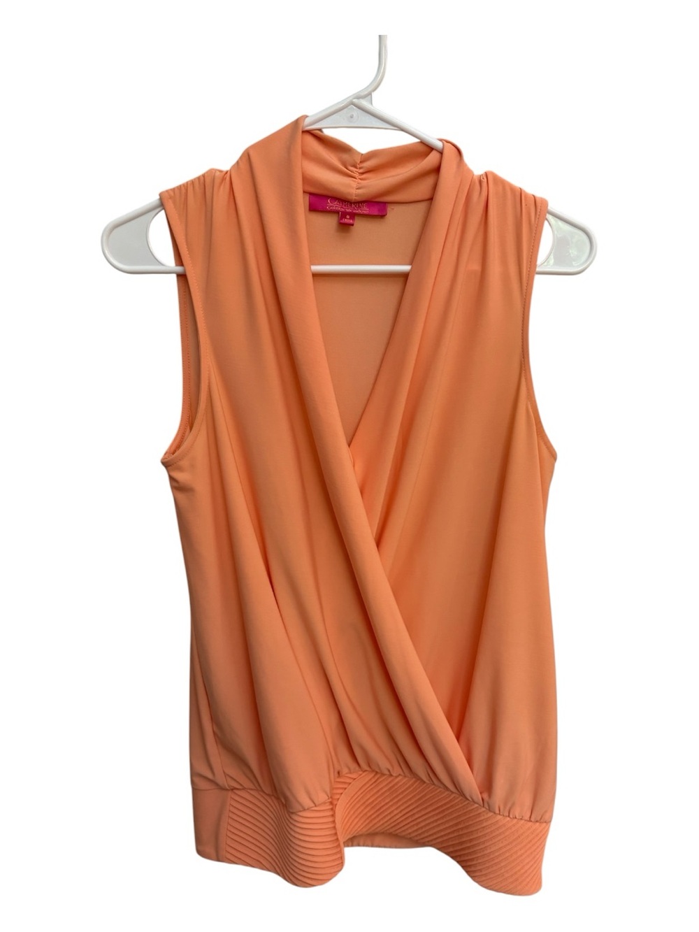 Catherine Malandrino Peach Wrap Blouse Sleeveless Top Draped S Small - Picture 2 of 6